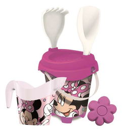 Disney Minnie Cubo de Playa Castillo con Cedazo, Pala, Rastrillo, Molde y Regadera 18 cm
