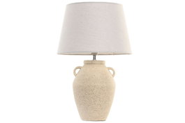 DKD Home Decor Lámpara de Sobremesa de Gres y Lino Blanco Rozado
