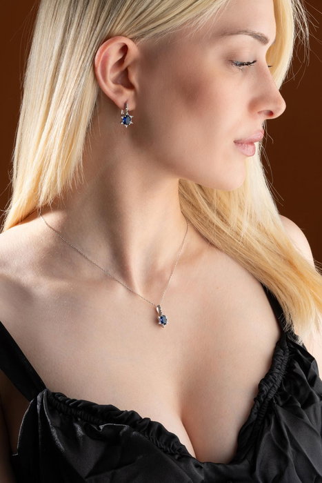 Heliophilia Silver NRZ999194 Conjunto Collar y Pendientes Plata de Ley 925 Blanco y Azul