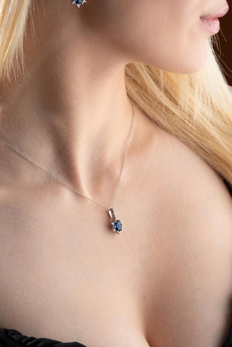 Heliophilia Silver NRZ999194 Conjunto Collar y Pendientes Plata de Ley 925 Blanco y Azul