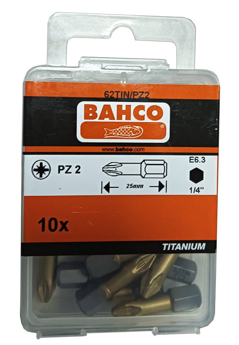 Bahco Punta de Titanio Pozidriv PZ2 1/4 (Pack de 10 unidades) Bahco Punta de Titanio Pozidriv PZ2 1/4 (Pack de 10 unidades)