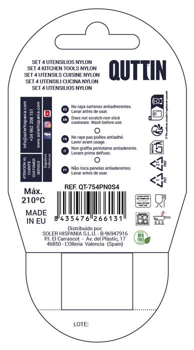 Quttin Set 4 Piezas Nylon Negras 37 x 10.1 x 11.6 cm (6 Cajas)