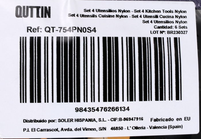 Quttin Set 4 Piezas Nylon Negras 37 x 10.1 x 11.6 cm (6 Cajas)