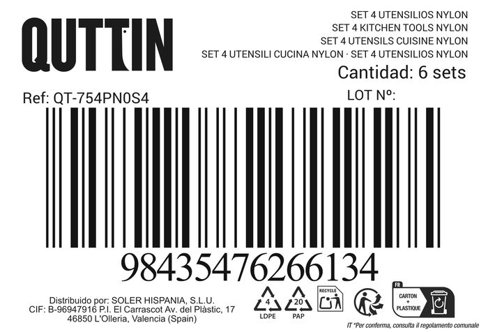 Quttin Set 4 Piezas Nylon Negras 37 x 10.1 x 11.6 cm (6 Cajas)