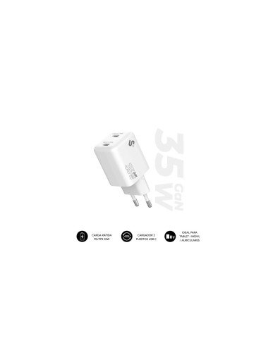 Subblim Cargador GaN 35W con Doble Puerto USB-C Blanco Subblim Cargador GaN 35W con Doble Puerto USB-C Blanco