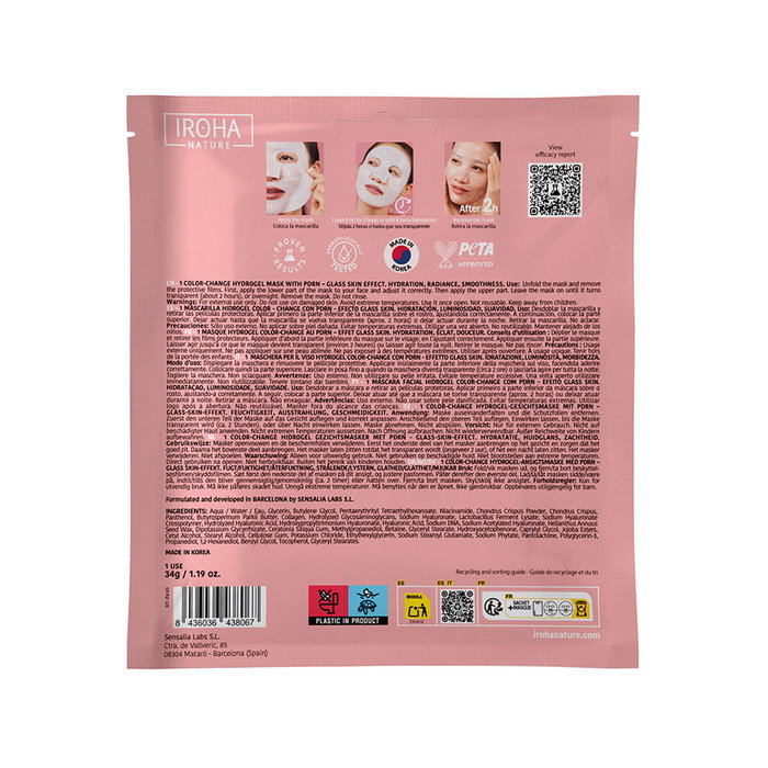 Iroha PDRN Glass Skin Color Change Hydrogel Mask - Mascarilla Hidrogel Efecto Glass Skin 1 Unidad