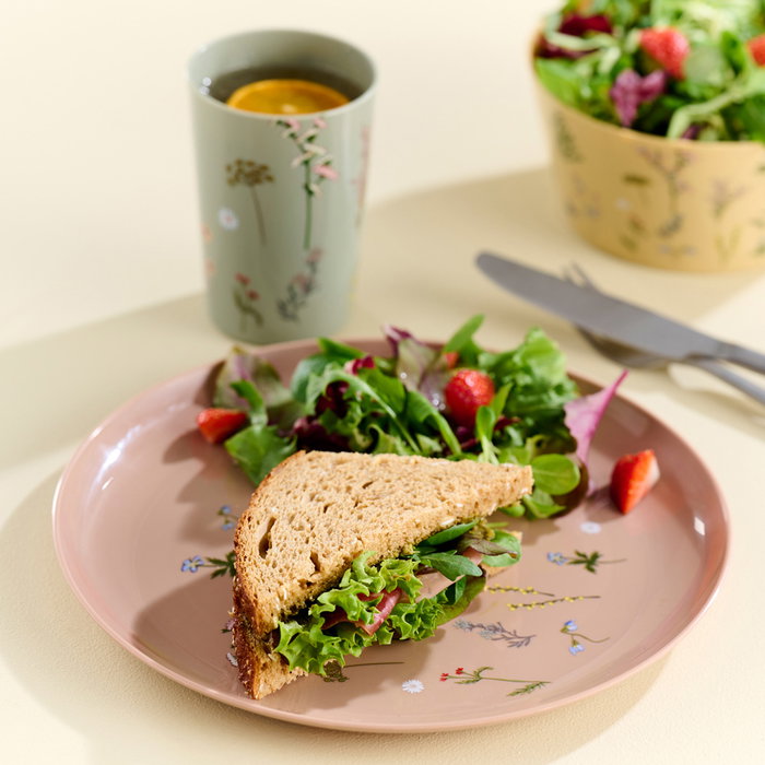 Day Juego de 4 Platos 25 cm Colores Surtidos Arena Natural Verde Musgo Amarillo Arena Ilustraciones de Plantas