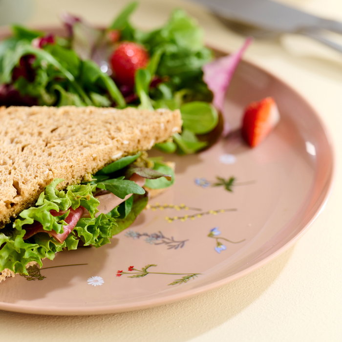 Day Juego de 4 Platos 25 cm Colores Surtidos Arena Natural Verde Musgo Amarillo Arena Ilustraciones de Plantas