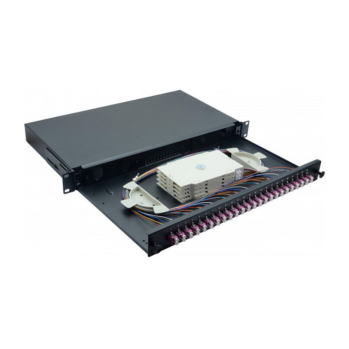 Helos LWL 19 pulg Spleissbox 24 x LC Duplex OM4, Negro