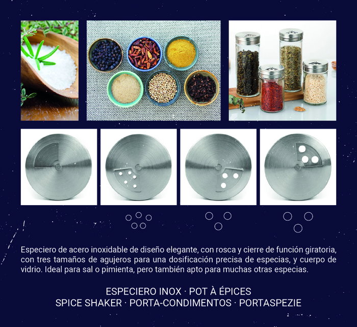 Inde Especiero de Vidrio con Tapa Inox, 5 Botellitas, 170 ml (Pack de 24 Unidades)