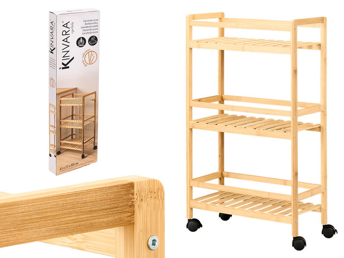 Kinvara Carro Cocina 3 Niveles Estrecho Bambú y Plástico Natural 84.5x6x23 cm Kinvara Carro Cocina 3 Niveles Estrecho Bambú y Plástico Natural 84.5x6x23 cm