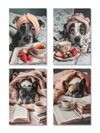 DKD Home Decor Cuadro Lienzo MDF Perro Desayuno 40X1,8X60 Surtido de 4