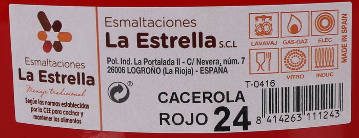 La Estrella Cacerola Esmaltada con Tapa, 24 cm de diámetro, Color Rojo (6 Unidades)