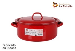 La Estrella Cacerola Esmaltada con Tapa, 24 cm de diámetro, Color Rojo (6 Unidades)