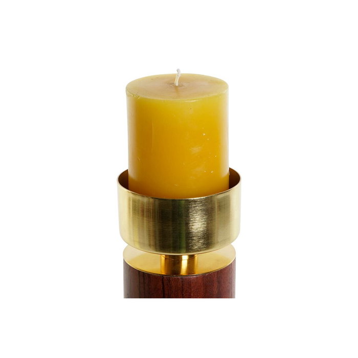 DKD Home Decor Portavelas de Acacia y Aluminio Marrón y Dorado
