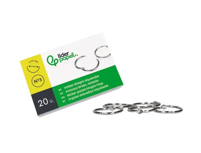 Liderpapel Anilla Bisagra Niquelada N.3 Diametro 35 mm Caja de 20 Unidades