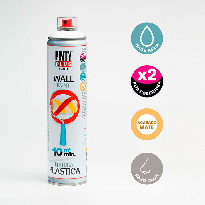 Pinty Plus Pintura plástica spray interior RAL 9016 blanca mate 600 ml