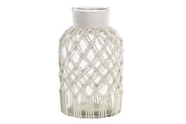 DKD Home Decor Jarrón Mediterraneo Transparente Blanco Cristal Algodón Red Macramé 18 x 31 x 18 cm (6 Unidades)
