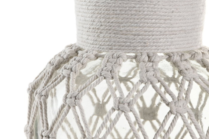 DKD Home Decor Jarrón Mediterraneo Transparente Blanco Cristal Algodón Red Macramé 18 x 31 x 18 cm (6 Unidades)