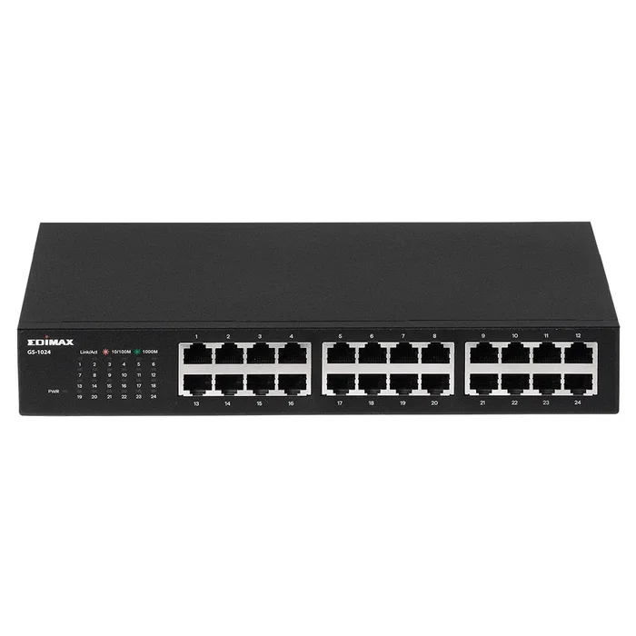 Edimax GS-1024 - Switch de Red Gigabit Ethernet 24 Puertos (10/100/1000) - Metal, Negro - Con Montaje en Rack y Pared, Capacidad 48 Gbit/s