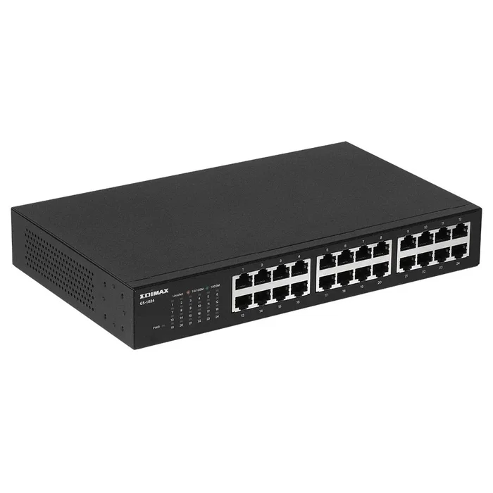 Edimax GS-1024 - Switch de Red Gigabit Ethernet 24 Puertos (10/100/1000) - Metal, Negro - Con Montaje en Rack y Pared, Capacidad 48 Gbit/s