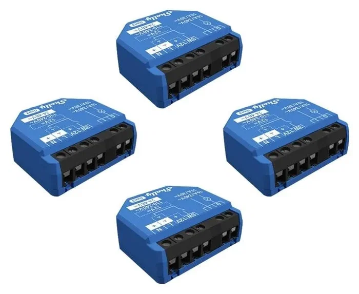 Shelly 1 Gen3 Paquete de 4 Interruptores Inteligentes Wi-Fi/Bluetooth Azul