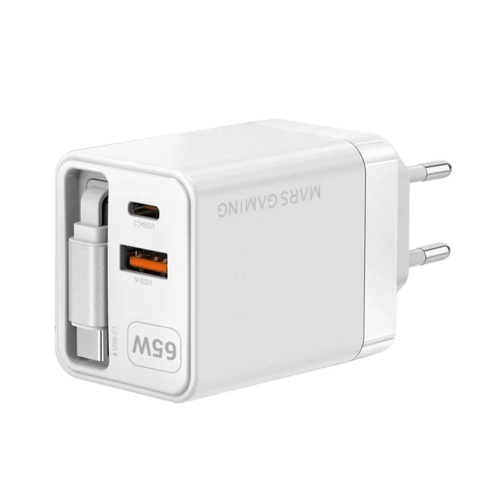 Mars Gaming MDGAN65RW Cargador de Pared 65W USB-C + USB-A Blanco