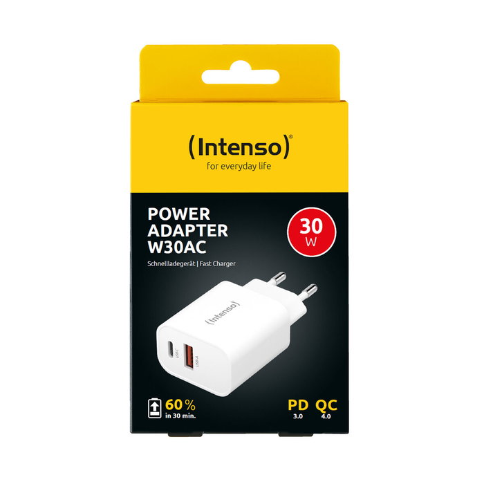 Intenso Power Adapter W30AC 1x USB-A 1x USB-C 30W Blanco
