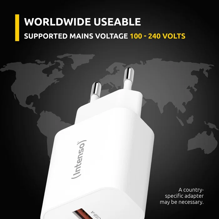 Intenso 7803012 Adaptador de Corriente USB-A y USB-C 30W Carga Rápida Dual Puerto Blanco Universal