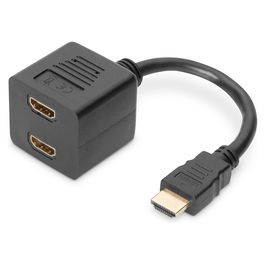 Digitus Cable Y HDMI 0.2m (HDMI Macho a 2x HDMI Hembra), Conectores Chapados en Oro, Negro, Resolución 1920x1200
