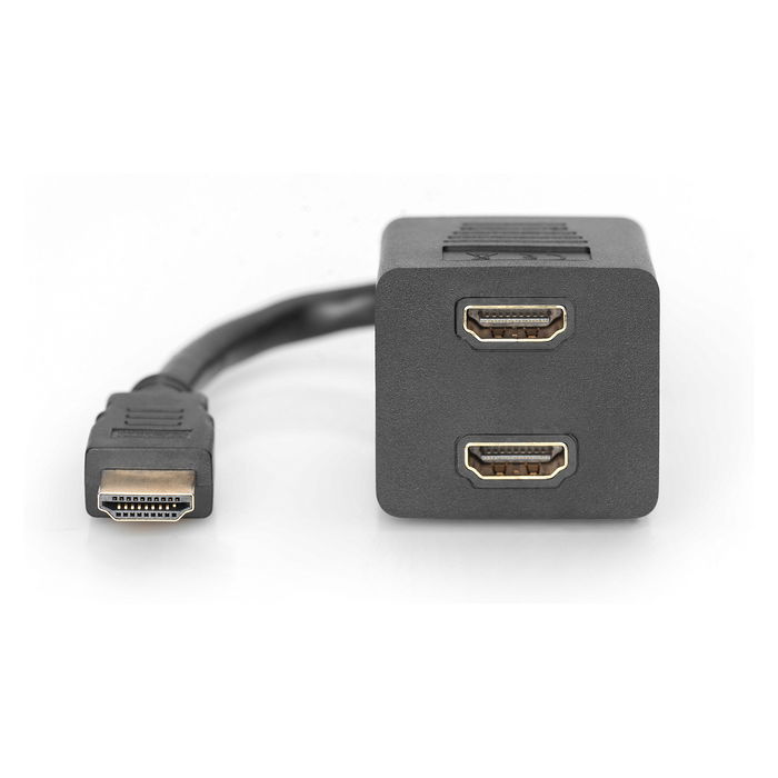 Digitus Cable Y HDMI 0.2m (HDMI Macho a 2x HDMI Hembra), Conectores Chapados en Oro, Negro, Resolución 1920x1200