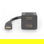 Digitus Cable Y HDMI 0.2m (HDMI Macho a 2x HDMI Hembra), Conectores Chapados en Oro, Negro, Resolución 1920x1200
