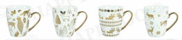 DKD Home Decor Set de 4 Tazas de Porcelana Dorado y Blanco 360ml