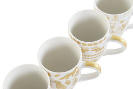 DKD Home Decor Mug Navidad Moderna Dorado Blanco Porcelana Set de 4 piezas Capacidad 360ml
