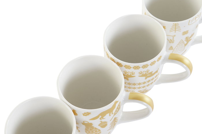 DKD Home Decor Mug Navidad Moderna Dorado Blanco Porcelana Set de 4 piezas Capacidad 360ml DKD Home Decor Mug Navidad Moderna Dorado Blanco Porcelana Set de 4 piezas Capacidad 360ml