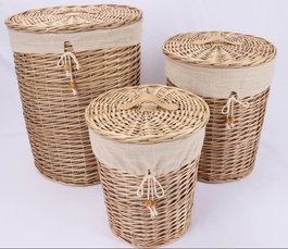 DKD Home Decor Set de 3 Cestas para la Ropa en Mimbre y Algodón Beige