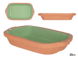 La Dehesa Cazuela Barro Rectangular con Asas, Verde/Marrón, 23 cm (Largo 24.5 x Ancho 14.5 x Alto 4.5 cm), Apta Horno/Microondas/Nevera/Lavavajillas (Set de 8)