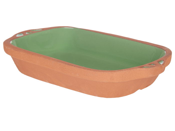 La Dehesa Cazuela Barro Rectangular con Asas, Verde/Marrón, 23 cm (Largo 24.5 x Ancho 14.5 x Alto 4.5 cm), Apta Horno/Microondas/Nevera/Lavavajillas (Set de 8)