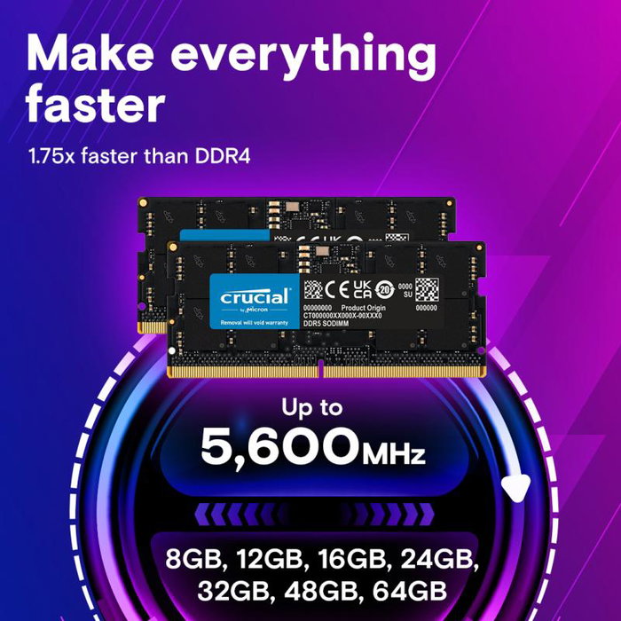 Crucial CT64G56C46S5 Memoria RAM 64GB DDR5 5600MHz SO-DIMM para Portátil