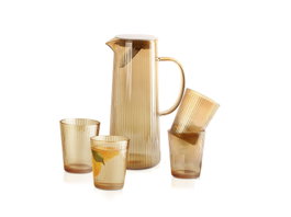 DKD Home Decor Set de Jarra y Vasos de Borosilicato Ámbar 1,25L