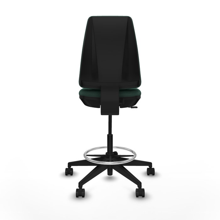Taburete Elche con mecanismo Contacto permanente básico tapizada con Tela color Verde botella. Equipado con Base piramidal negra, Sin brazos y Ruedas 65mm nailon
