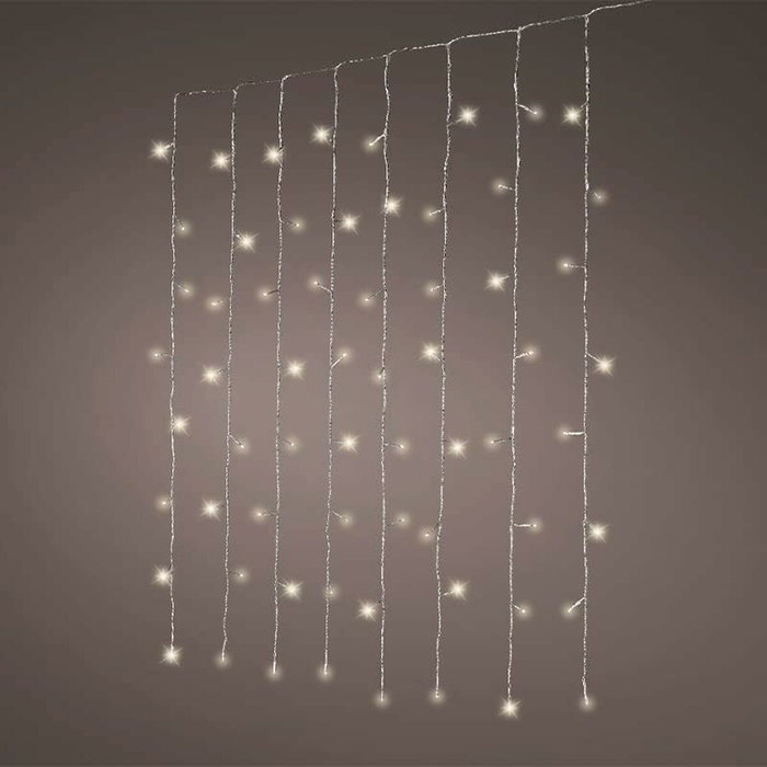 Lumineo Cortina LED Interconectable Multifunción, Luz Blanca Cálida, 200 LEDs, 1,5 x 2 m