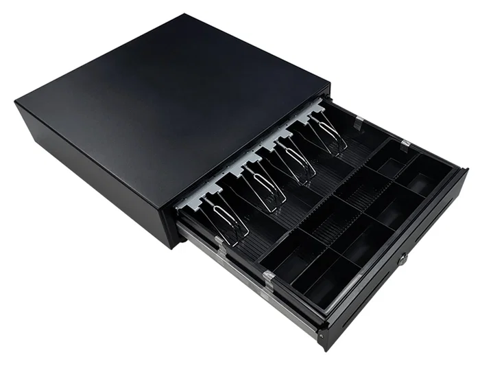 Seypos Cajon Portamonedas 410x415x110 mm con 8 Monederos y 4 Billeteros, Apertura Manual y Llave, Color Negro