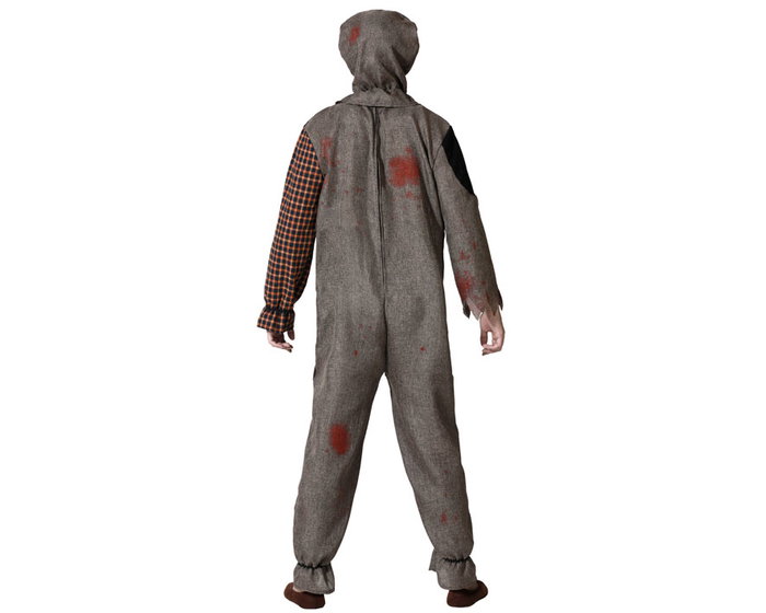 Pesadilla - Disfraz de Muñeco Vudú Gris para Hombre Adulto con Máscara Cerrada, Tallas M-L, Ideal para Halloween y Fiestas de Terror