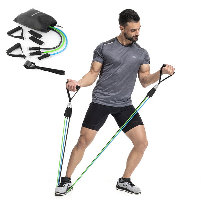Pack Máquina de Abdominales Plegable y Set de Bandas de Resistencia con Accesorios y Guía de Ejercicios InnovaGoods