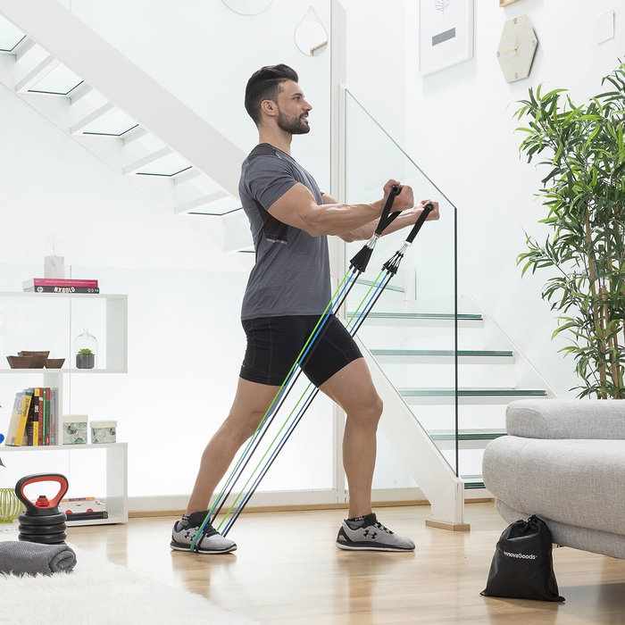Pack Máquina de Abdominales Plegable y Set de Bandas de Resistencia con Accesorios y Guía de Ejercicios InnovaGoods