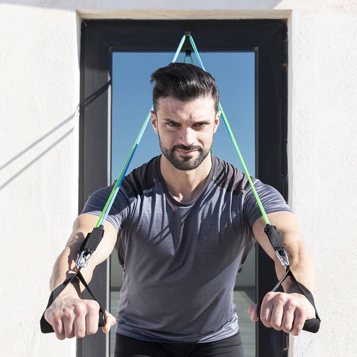 Pack Máquina de Abdominales Plegable y Set de Bandas de Resistencia con Accesorios y Guía de Ejercicios InnovaGoods