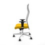 Sillón Albacete con mecanismo Sincro tapizada con Tela color Amarillo y malla color Gris. Equipado con Base poliamida blanca, Brazos 1D y Ruedas 65 mm parqué