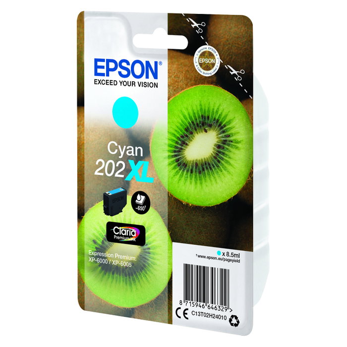 Epson 202XL Cyan Claria Premium Ink Cartridge (C13T02H24010) Alto Rendimiento (XL) SKU: C13T02H24010 Epson 202XL Cyan Claria Premium Ink Cartridge (C13T02H24010) Alto Rendimiento (XL) SKU: C13T02H24010
