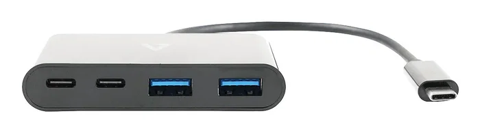 V7 V7UC2A2CHUB-BLK Hub USB-C con 4 Puertos USB 3.2 Gen 1 para PC y Mac (2x USB-A, 2x USB-C), Negro